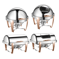 Chauffe-Plat Commercial AIRUISI Demi-Rond en Acier Inoxydable Or Rose avec Capacité de 6L/9L pour Buffets et Événements