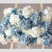 A-533 כחול מלאכותי פרח קיר עם עלה עלה והידראנגאה חתונת רקע