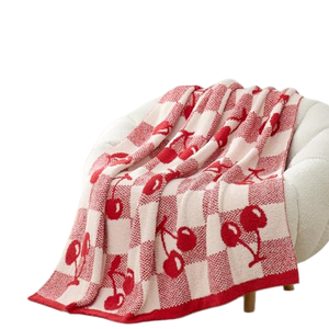 50*60" Factory Custom Premium <b>Red</b> Cherry Bow Strawberry Microfiber <b>Throw</b> Blanket Home Living Room Sofa Blanket - Product Image 1