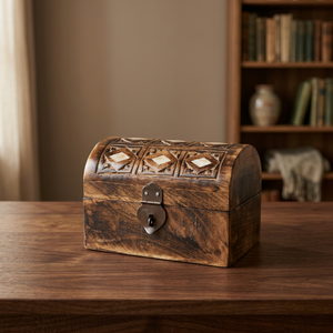 Round Mango Wood Handmade Eco-friendly Girls Jewel Storage Organizer Lock <b>Box</b> with Hand Carving Design Home Decor - Product Image 2
