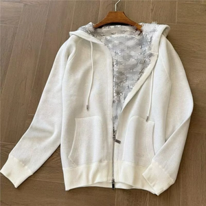 Collezione Inizio Autunno 2025: Giacca con Cappuccio e <span class=keywords><strong>Cerniera</strong></span> Bifacciale in Maglia, Tinta Unita, Unisex, di Tendenza - Product Image 1