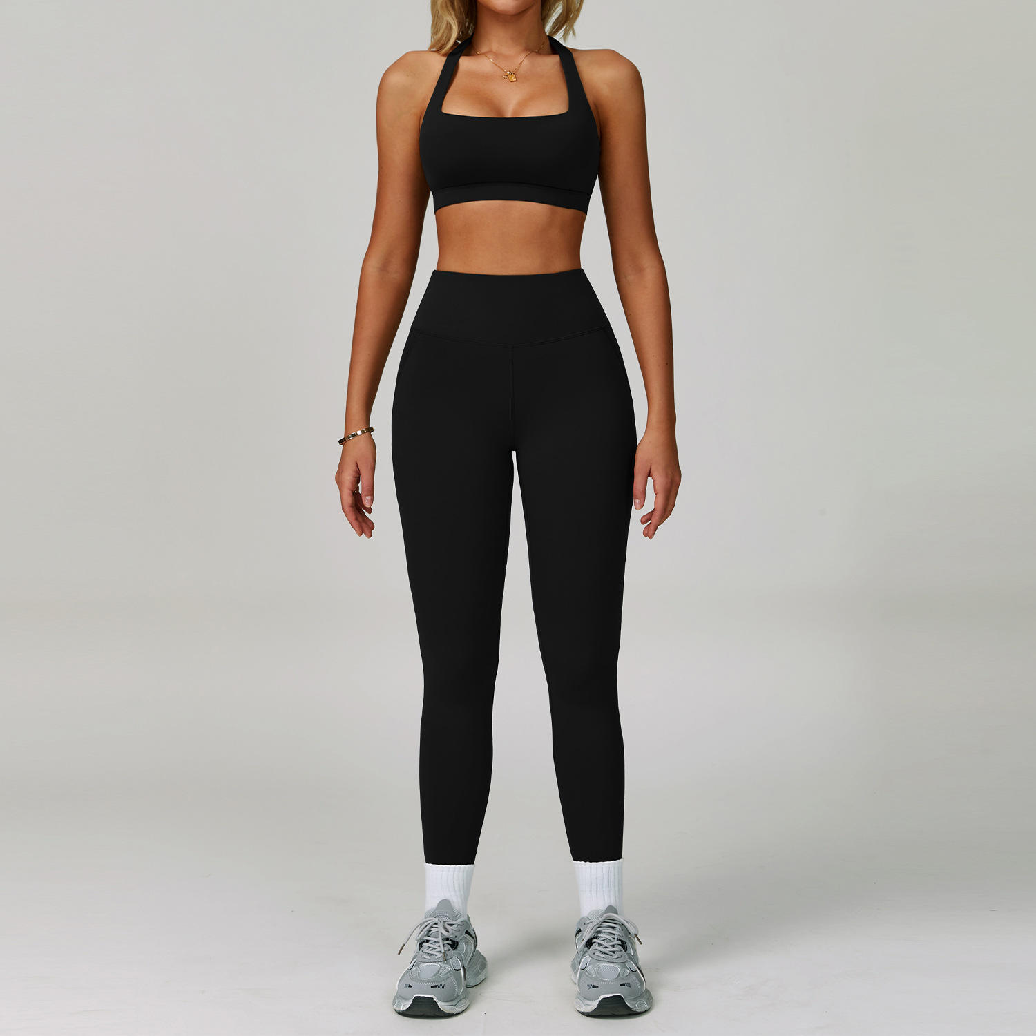 Soutien-gorge croisé + Leggings (Noir)