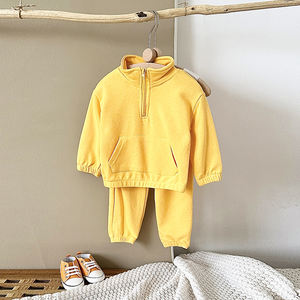 Baby Kids Solid Color Stehkragen Hoodie Passende Jogger hose Set-Baumwolle Casual Outfit 1-4Y(OEM/ODM, Großhandel) - Product Image 3