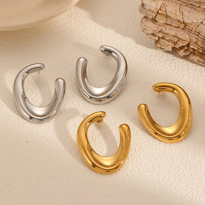 U Shaped <b>Titanium</b> Steel <b>Stud</b> Earrings Geometric Design Gold Silver Color Fashion Jewelry For Women - Product Image 1