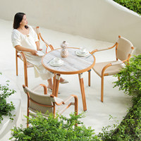Outdoor Rattan-Gartenmöbel-Set im Chinesischen Stil Multifunktionale Esstische und Stühle für Innenhof, Terrasse und Balkon