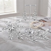Ensemble de bijoux de mariée en strass feuille d'argent : serre-tête, boucles d'oreilles et peigne à cheveux en cristal, faits main, accessoires de coiffure en viscose pour mariée