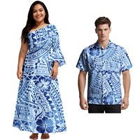 Ventes chaudes : Ensemble assorti pour couple, chemise Aloha boutonnée personnalisée pour homme, robe tribale samoane pour femme, tenues assorties pour couple des îles polynésiennes