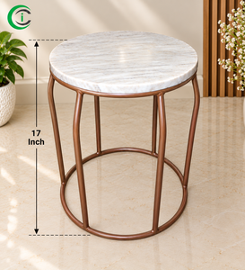 17 Inch CCI White <b>Marble</b> <b>Top</b> <b>Side</b> <b>Table</b> with Metal Base Elegant End Accent <b>Table</b> for Living Room Office Dining Area Home Décor - Product Image 2