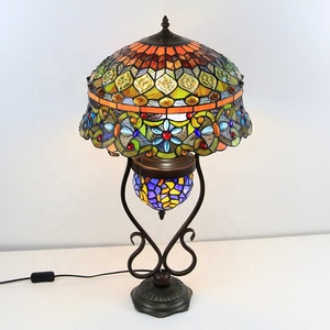 LongHuiJing 16Inch Wholesales Flower Stained Glass Lamp Tiffany Style Desk <b>Lights</b> With Colored Glass <b>Lighted</b> Base Home <b>Decor</b> - Product Image 2
