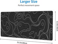 Grand tapis de souris de jeu noir, tapis de souris contour topographique, tapis de souris XL long, grand tapis de bureau, bord cousu, entreprise, bureau