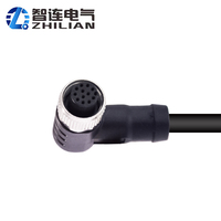 Connecteur M12 mâle/femelle moulé sur mesure, 2-17 broches, étanche IP67, connecteur de capteur circulaire M12 coudé 12 broches