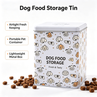 Boîte de rangement carrée personnalisée pour nourriture pour chien, boîte en métal de qualité alimentaire pour friandises pour animaux de compagnie avec couvercle amovible pour l'emballage des aliments pour animaux