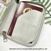 Portefeuille de voyage en cuir PU avec fermeture éclair, grande capacité, pour billets d'avion, cartes et passeports, impression de logo, imperméable et durable