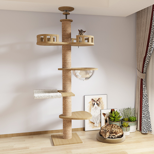 Torre de Juego Moderna para <span class=keywords><strong>Gatos</strong></span> <span class=keywords><strong>Grandes</strong></span>, Mueble Rascador de Lana con Árbol y Poste para Rascar, Estructura de Escalada de Múltiples Niveles para Techo - Product Image 1