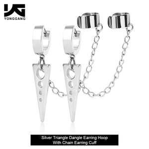 New Style FashionJewelry Dangle Chain Ear <strong>Cuffs</strong> Triangle Hoop <strong>Earrings</strong> for Men Punk Clip-On <strong>Earrings</strong> <strong>Cuff</strong> - Product Image 2