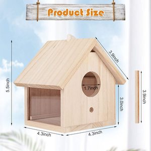 บ้านนกกระจอกสีฟ้าสำหรับกลางแจ้ง ทำจากไม้ พร้อมที่แขวน - Product Image 2