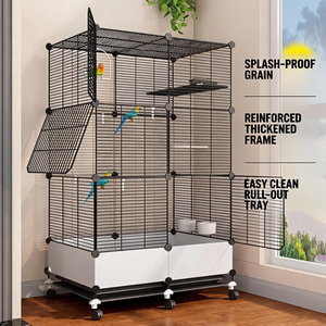 Gabbia per l'allevamento di pappagalli extra large, design a villa di lusso in rete metallica, gabbia anti-schizzo per uccelli, voliera domestica in metallo per uccelli di grandi dimensioni - Product Image 5