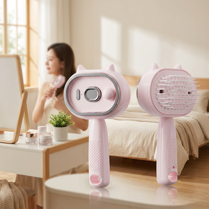 Pink <b>Cat</b>-Ear Electric Hair Care Comb Portable Nylon Brush Battery Operated Self-Cleaning Hairbrush - Product Image 1