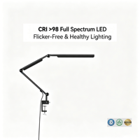 Lampe de bureau LED à intensité tactile réglable, ajustement des couleurs, design pliable anti-éblouissement, construction en métal AC, CRI 95 élevé pour bureau et étudiants