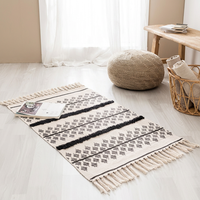 Tapis Bohème en Coton et Lin, Vintage, Tufté, avec Pompons, pour Salon