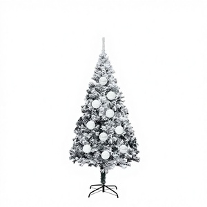 Green Artificial Pre-Lit Christmas <b>Tree</b> 6 Ft <b>with</b> Baubles Warm White Led Plug-In <b>Lights</b> Indoor Standing <b>Tree</b> Easy Installation - Product Image 2