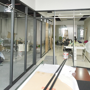 Muebles de oficina comercial Divisor de partición alto transparente moderno Buena calidad Empresa Marco de aluminio Pared de partición de madera de vidrio - Product Image 3