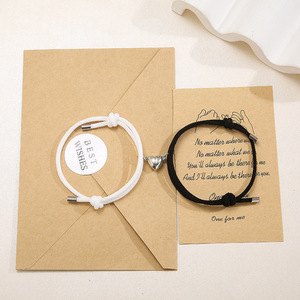 Pulseras ajustables con cuentas, cordón de cera Corde, pulseras de amistad, regalo de Navidad con tarjeta de deseo de amor, brazaletes trenzados para parejas - Product Image 2
