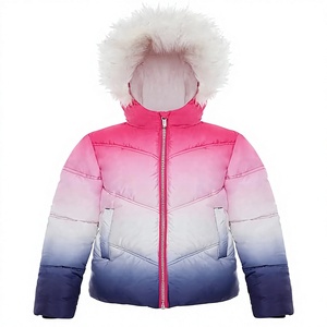 Chaqueta Acolchada de Mujer con Capucha de Piel, Color Degradado, Manga Larga, Cierre de Cremallera, Relleno Grueso de Poliéster, para Invierno - Product Image 1