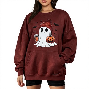 Sweat-shirts en molleton surdimensionnés pour femmes, imprimés fantômes et citrouilles mignons pour Halloween, vente en gros, hauts à manches longues et col rond pour l'hiver et l'automne - Product Image 4