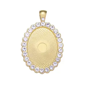 Bezel Tray 18x25mm Wholesale 22*30mm Oval Time Gemstone Alloy Base Diamond Jewelry Necklace Pendant for resin cabochons