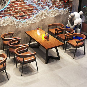 Tables et chaises de bar en similicuir style camping, banquette de salon style industriel, restaurant de barbecue sablée, café - Product Image 5