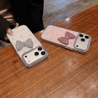 Coque de téléphone antichoc IMD en TPU+PC avec nœud perlé et diamants étincelants pour iPhone 17 16 15 14 13 Pro Max, style mignon et féminin