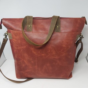 กระเป๋าโท้ทหนังแท้ทำมือสไตล์โบฮีเมียนสำหรับผู้หญิง ตกแต่งด้วยลายฉลุ ขอบรุ่ย ซิปและกระดุม ลายเรขาคณิต พร้อมโซ่  รับผลิตตามแบบ OEM - Product Image 4