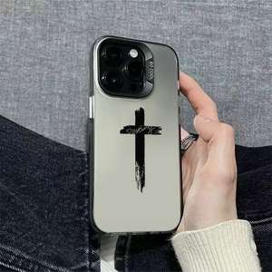 Coque de téléphone PC plaquée argent avec croix imprimée Faith, compatible avec iPhone <span class=keywords><strong>Xr</strong></span> Xs 11 12 13 14 15 16 Pro 17 Nouvelle Édition - Product Image 1