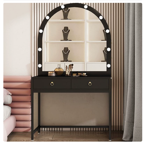 Modern <strong>Make</strong> <strong>up</strong> <strong>Vanity</strong> Table with LED Light Arch Mirror Storage Drawers Dressing Desk Bedroom Furniture - Product Image 4