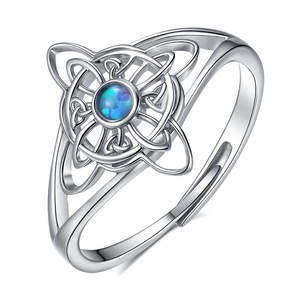 Anello Nodo della Strega con Opale Blu Magico Merryshine, Argento Sterling 925, Anillo Plata 925, Gioiello Regolabile Stile Irlandese - Product Image 1