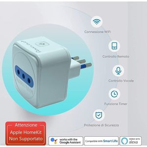 Enchufe Inteligente Wi-Fi Homcloud 10A, Enchufe Italiano Universal de Plástico, Sistema Tuya - Product Image 2