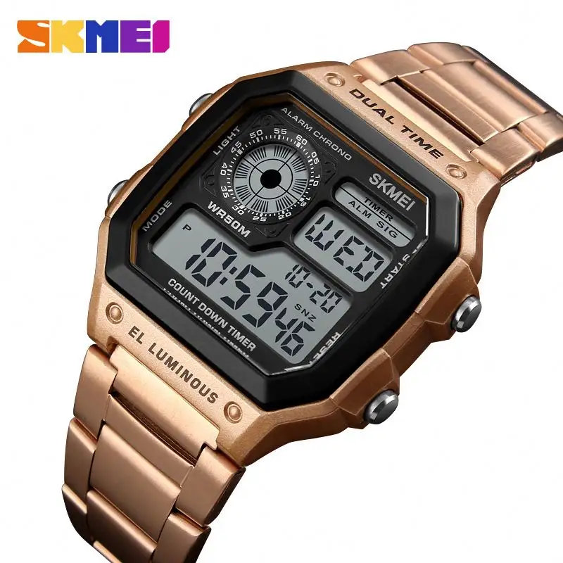 SKMEI brand 1335 luxury rose gold mens watch new arrival classic steel band rectangle Chronograph Simple sport wristwatch price