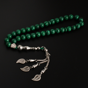 YS322 Collana Rosario Islamico con 33 Perle di Preghiera in Malachite da 8mm Allah Mohammed - Product Image 2
