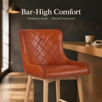 Tabouret de bar moderne de luxe en PU matelassé avec dossier et structure en bois pour bar, restaurant, café