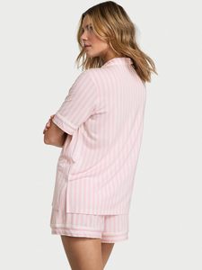 Conjunto de Pijama Modal a Rayas de Manga Corta con Cierre de Cordón, Camiseta y Pantalones Cortos para Mujer (XS-XXL), Conjunto de Ropa para Estar en Casa - Product Image 3