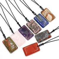 Collier en pierre naturelle d'améthyste semi-précieuse avec pendentif rectangulaire poli, chaîne de pull, bijoux décontractés à faire soi-même