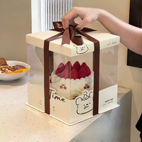 Nouvelles boîtes à gâteaux d'anniversaire carrées en papier avec bordure transparente, style ceinture, motifs de dessins animés, disponibles en tailles 8 pouces