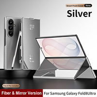 Funda de Cuero PU con Soporte Plegable y Ventana de Espejo para Samsung Z Fold8 Ultra Fold7 Fold6, Ranura Opcional para S Pen, Cubierta Antigolpes de Fibra de Carbono