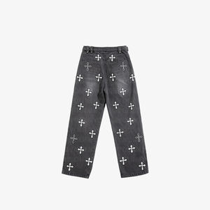 جينز رجالي من YOUMI بتصميم عتيق للشارع، خدمة تصنيع حسب الطلب بالجملة، صديق للبيئة، قصة مستقيمة، متوسط الطول، مطرز، بلون باهت - Product Image 2