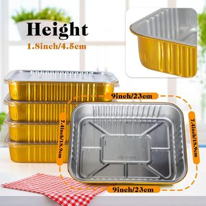 ALCHN Couvercles en plastique rectangulaires en aluminium doré, lot de 10, résistants au four, barquettes jetables pour préparation de repas, barbecue, fêtes, cuisine domestique - Product Image 2