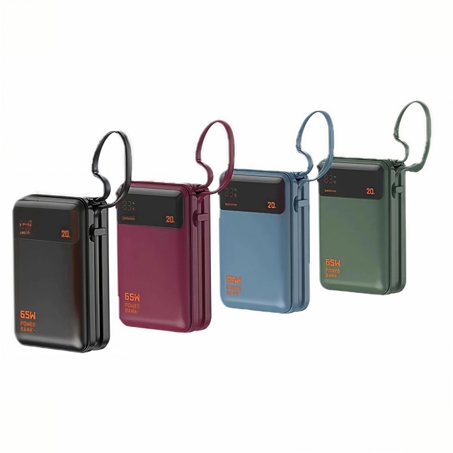 Factory Custom Digital Display Solid State Li-Polymer Battery 20000mAh PD65W Portable Power Bank with Cords