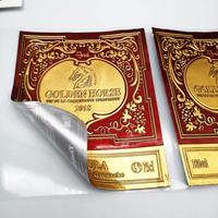 Etiqueta privada personalizada al por mayor, estampado en caliente, papel de aluminio dorado, etiquetas adhesivas para impresión de etiquetas de vino tinto