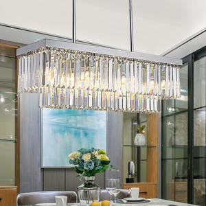 Lámpara de Araña de Cristal, Moderna y Lujosa, para Comedor, Decoración del Hogar, Cristal Dorado/Cromado, Rectangular, para Isla de Cocina - Product Image 1