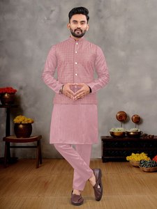 Diseño atractivo para hombre Wear Kurta Pant y Koti Set para Festival y Party Wear Pakistani Kurta Pijama - Product Image 4